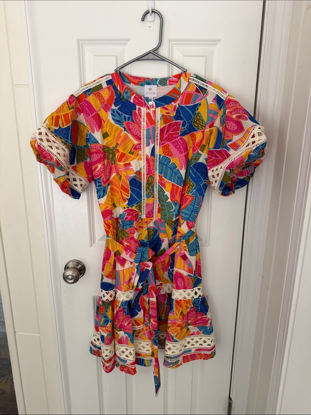J Marie Vibrant Multi-Color Tropical Leaf Dress
